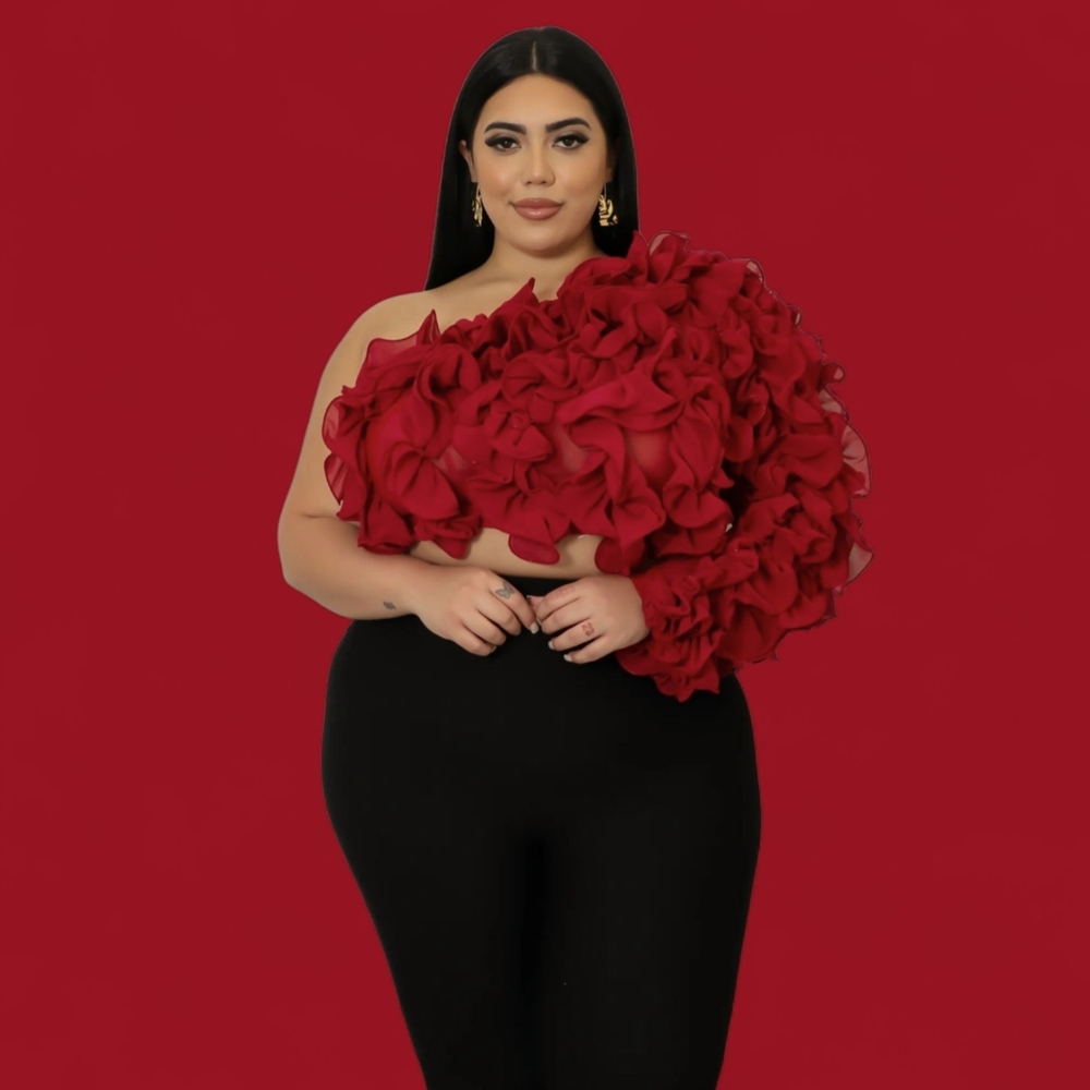 Ruffled One-Shoulder Top Regular & Plus Size Wine Color S,m,l,1xl,2,l3xl